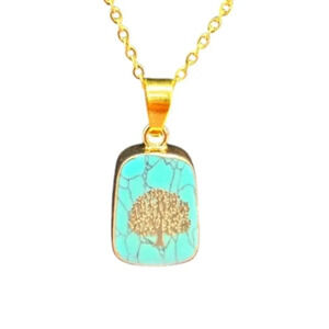 Turquoise Blue Tree of Life Pendant with 18in Gold Chain